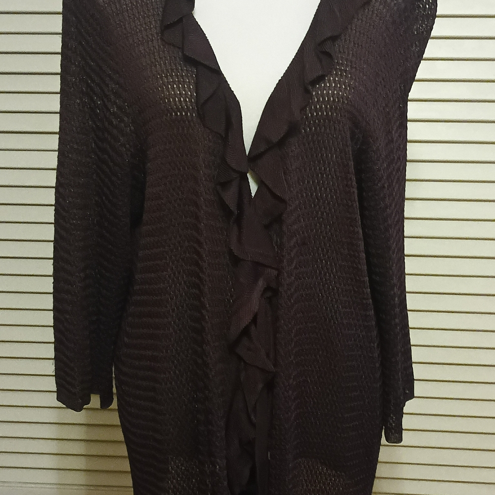 Emma James Deep Brown Ruffled Cardigan Size  2X